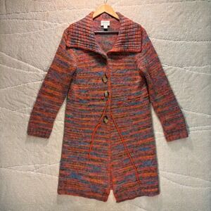 Christopher & Banks Wool Blend Long Cardigan Sweater Women M Multicolor Button